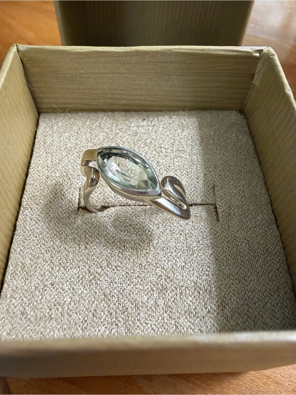 Sterling Silver Marquise Green Gemstone Ring Size 6
